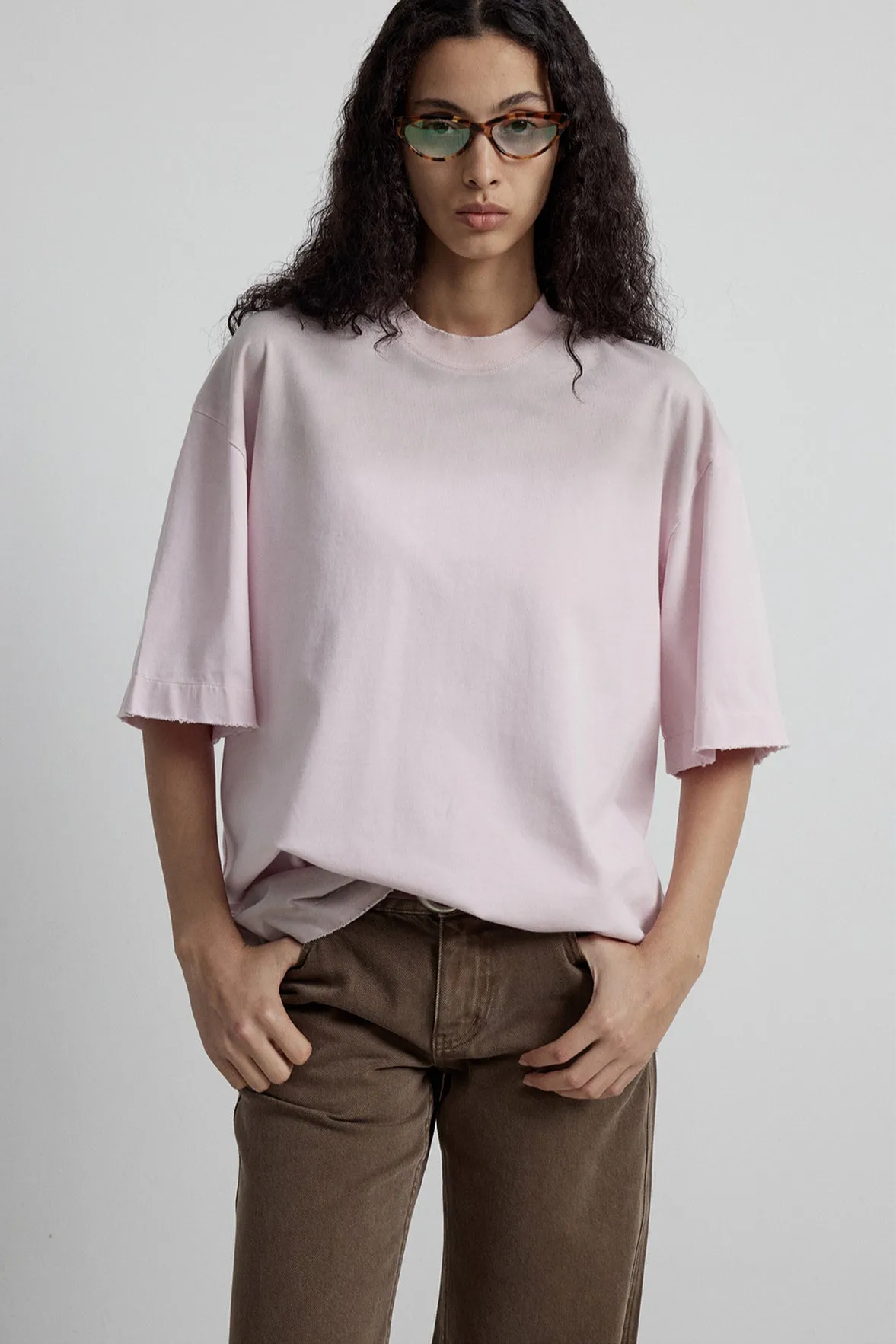 Cotton raw-edge waste style oversized T-shirt | 5 color