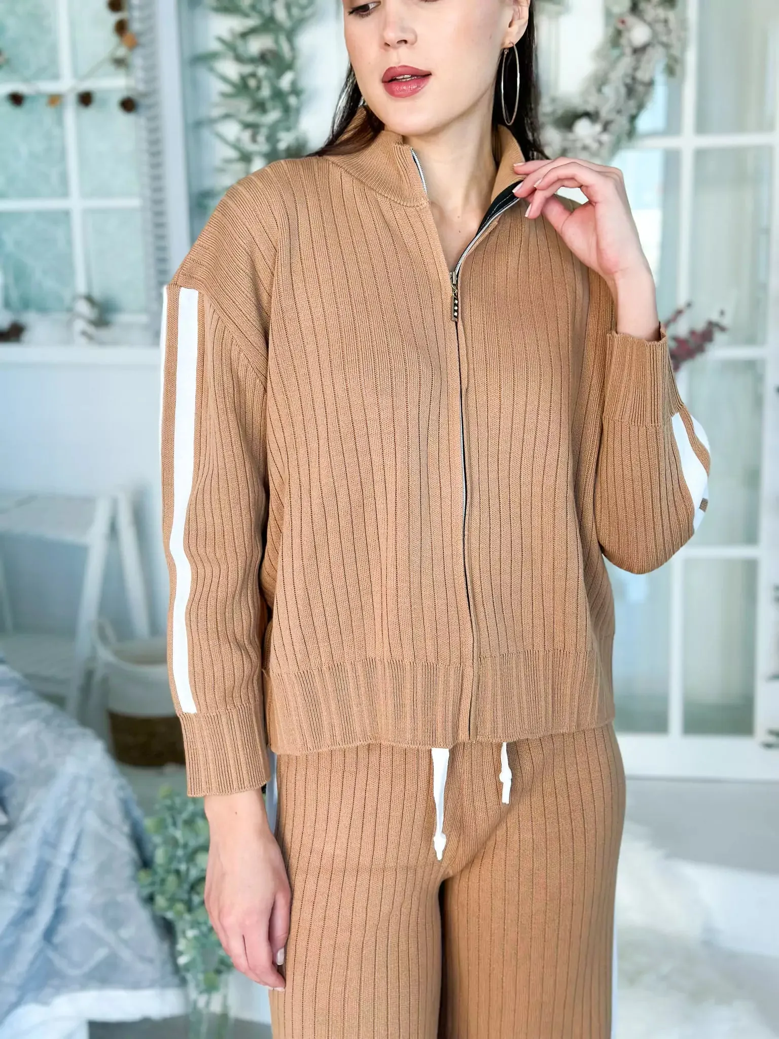 County Line Sweater Co Ord Set - Beige