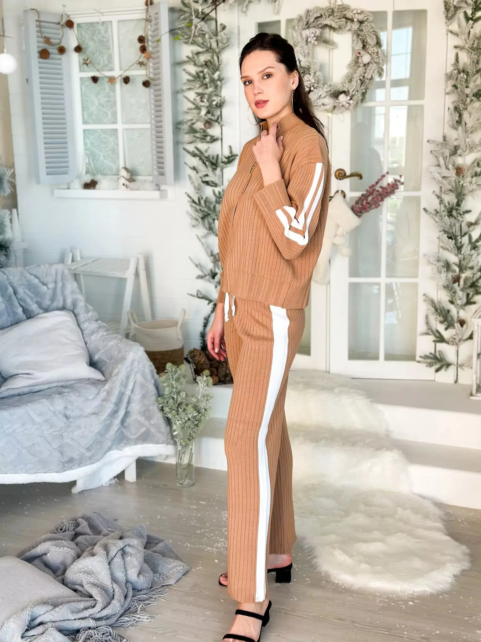 County Line Sweater Co Ord Set - Beige