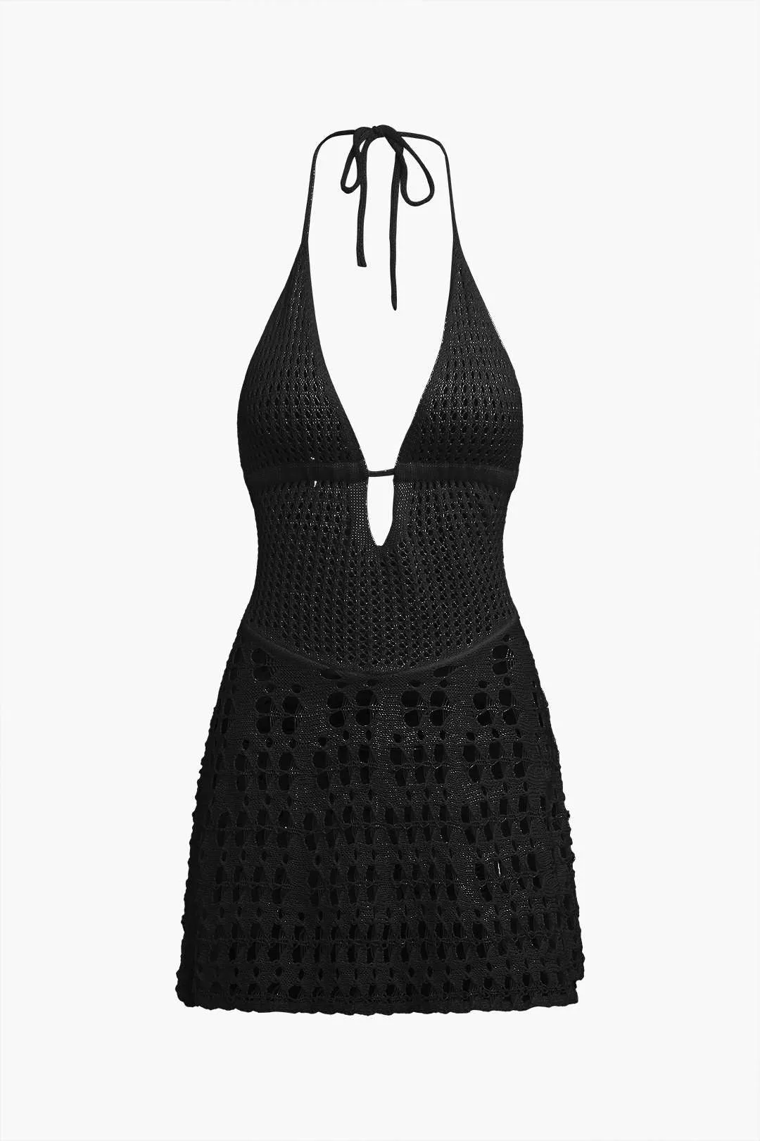 Crochet Halter Backless Knit Mini Dress