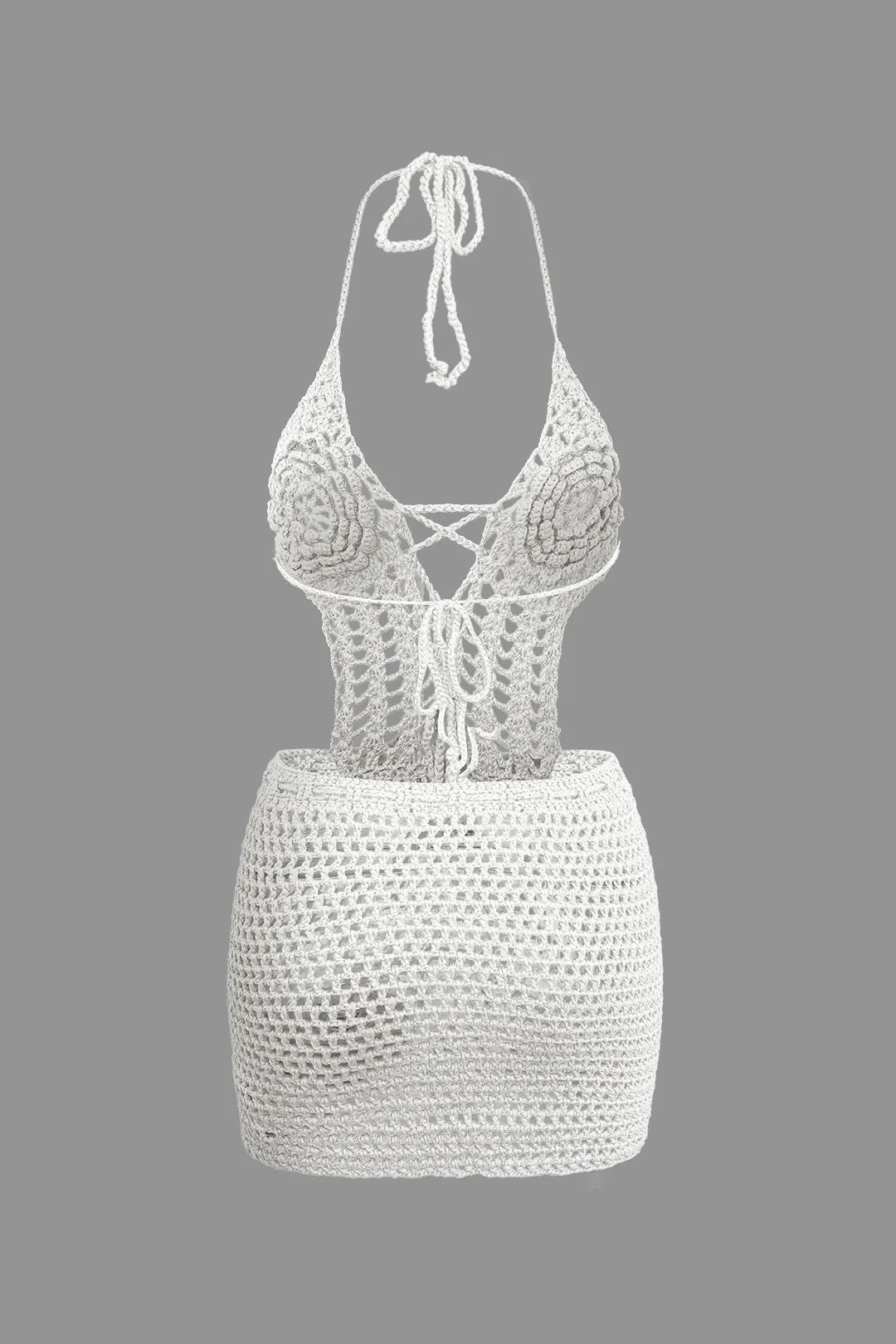 Crochet Halter Backless Mini Dress