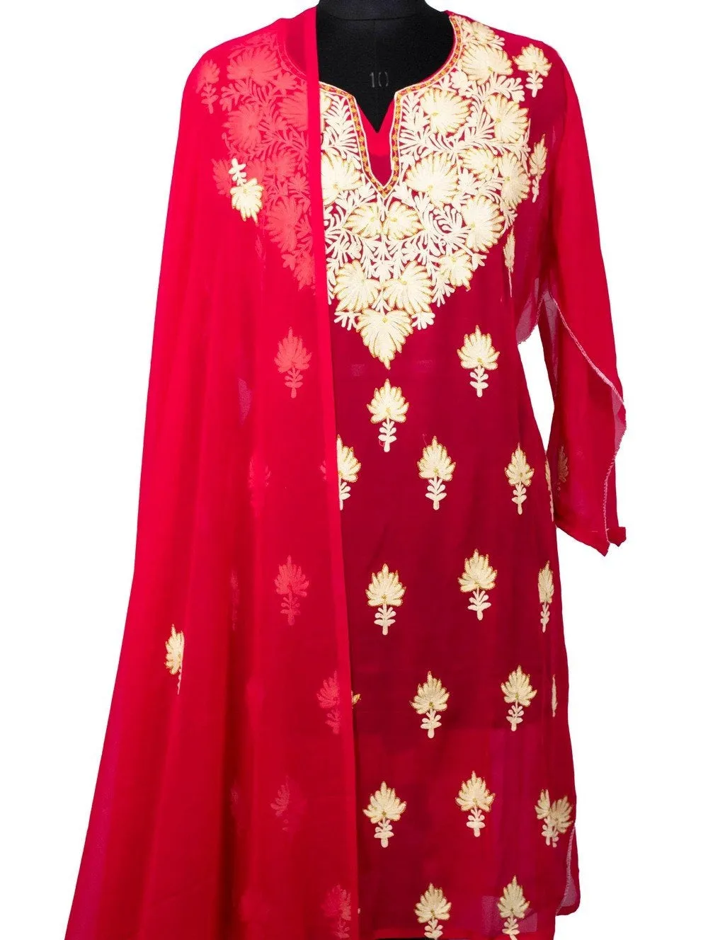 Dark Pink  Colour Aari Work Kurti With Golden Thread Embroidery Along With Embroidered Dupatta