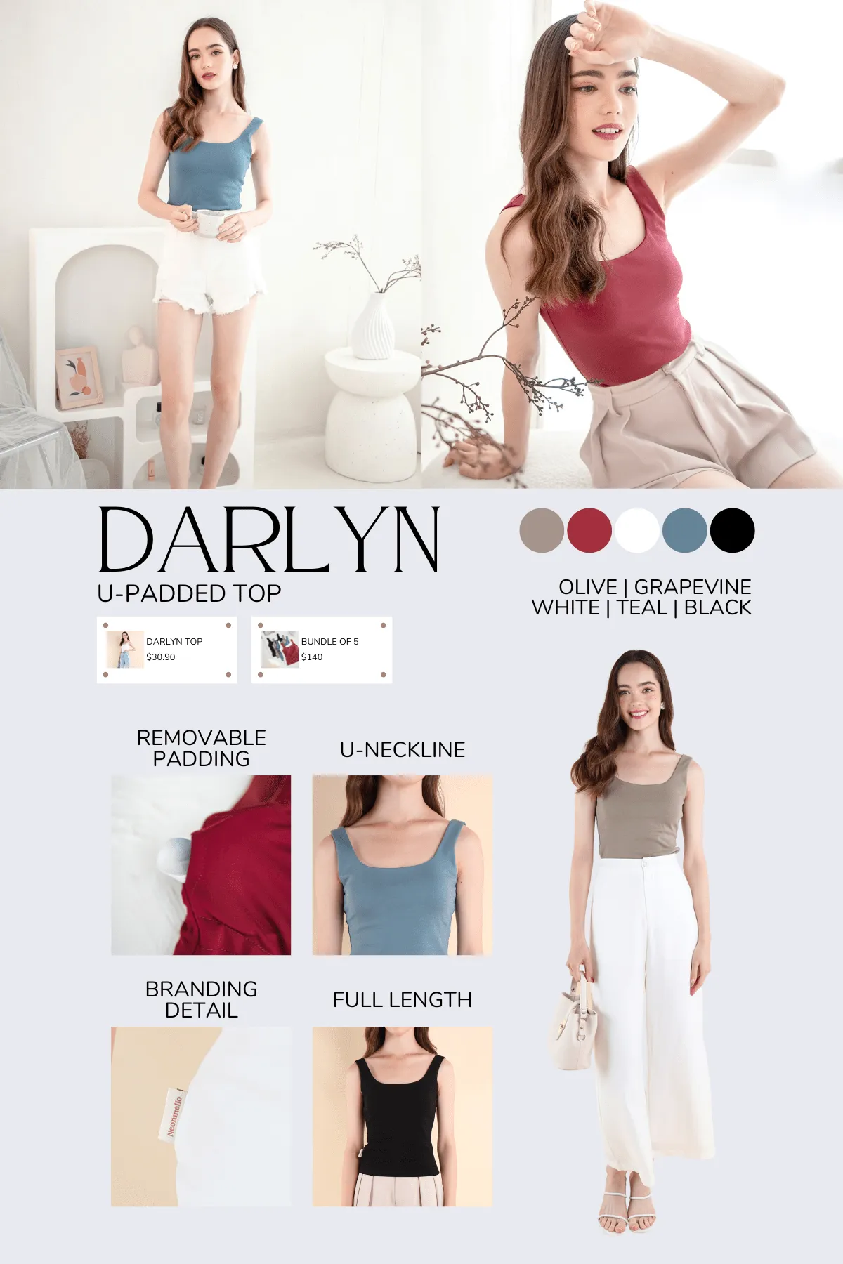 DARLYN U-PADDED TOP IN GRAPEVINE