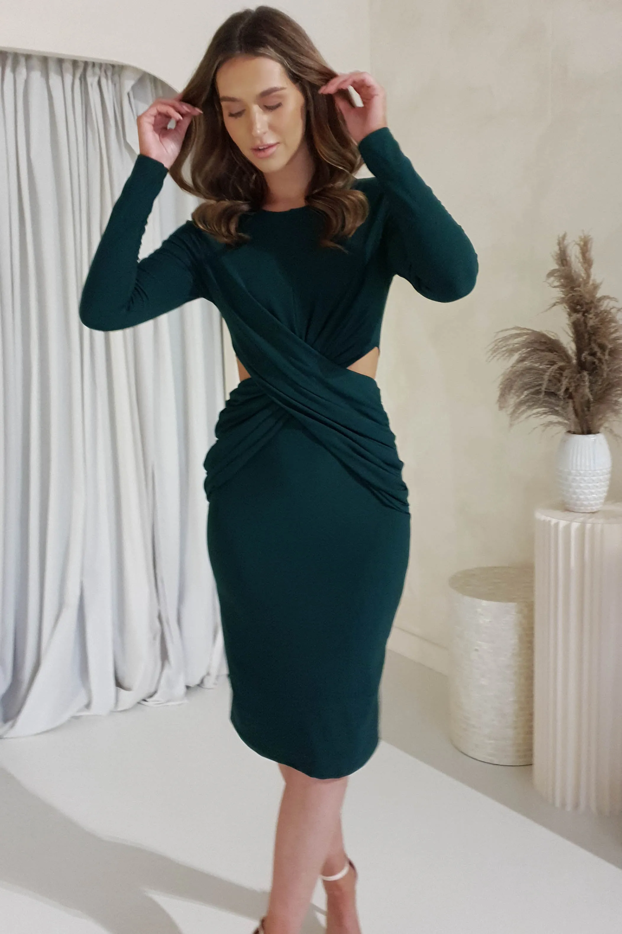 Davian Long Sleeve Midi Dress | Forest Green