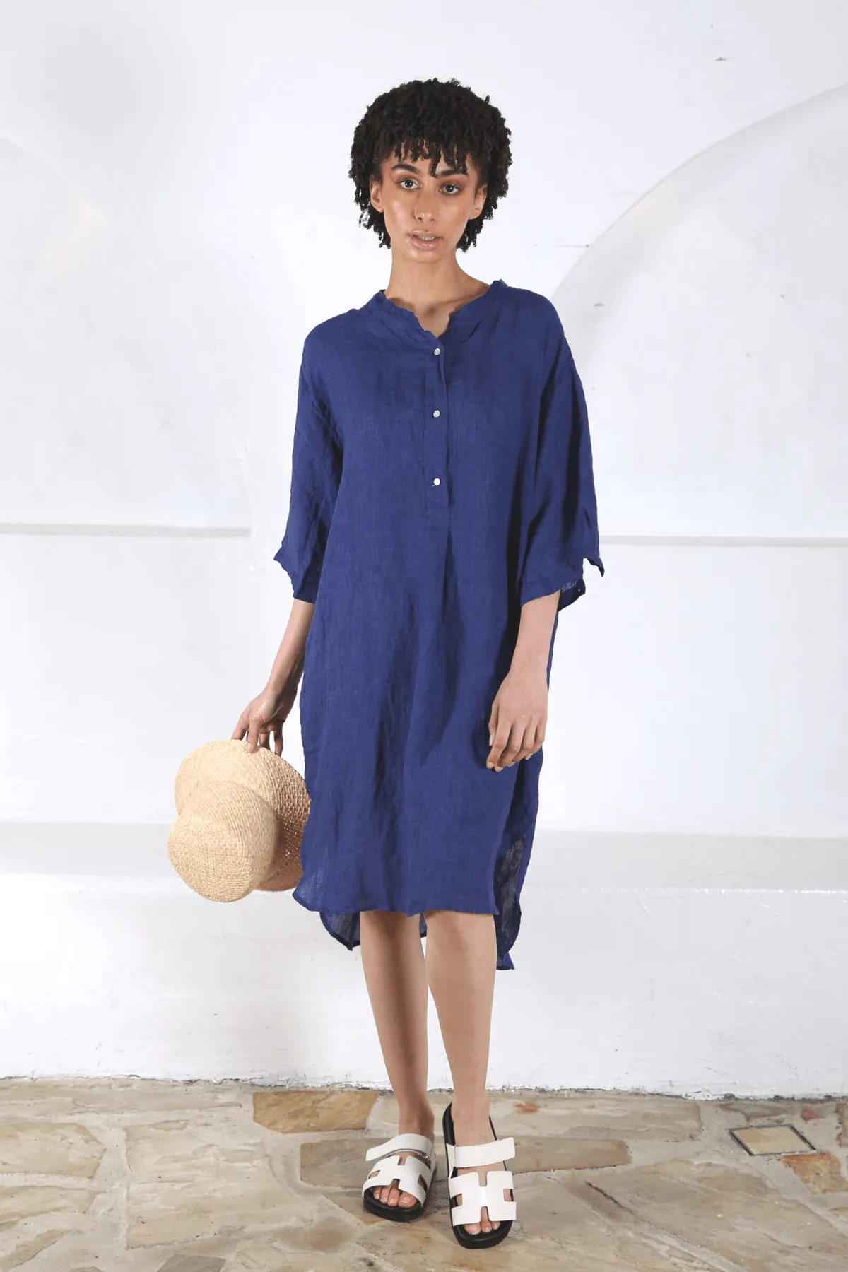 Denmark Shirt Dress Azul Blue in Linen