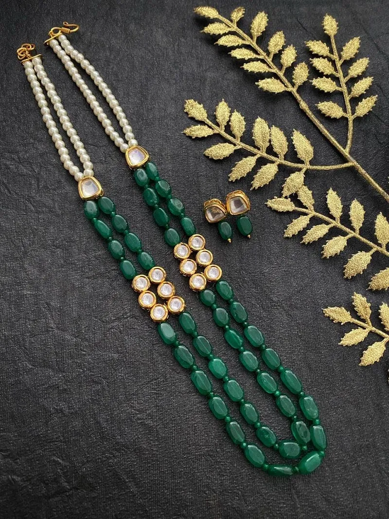 Designer Green Jade Beads Necklace With kundan For Ladies By Gehna Shop