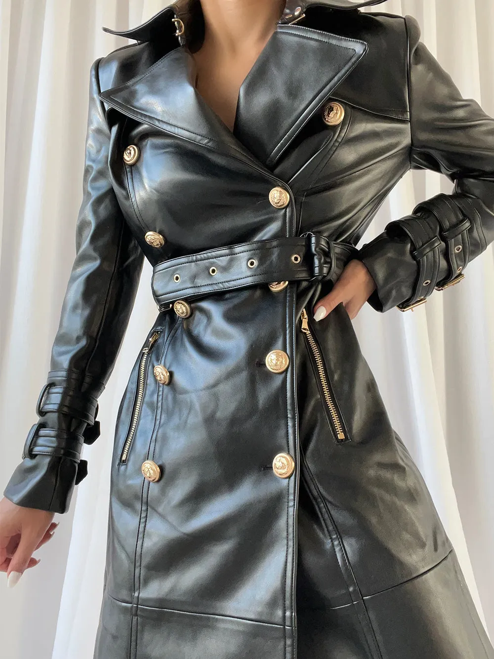 Double Breasted Leather Trench Coat