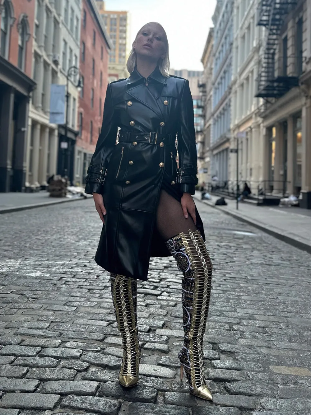 Double Breasted Leather Trench Coat