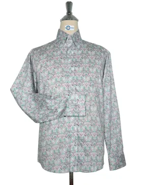 Double Collar Shirt - 60s  Style Green and Purple Floral Shirt