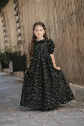 dress madeline gown mini flower with collar - black