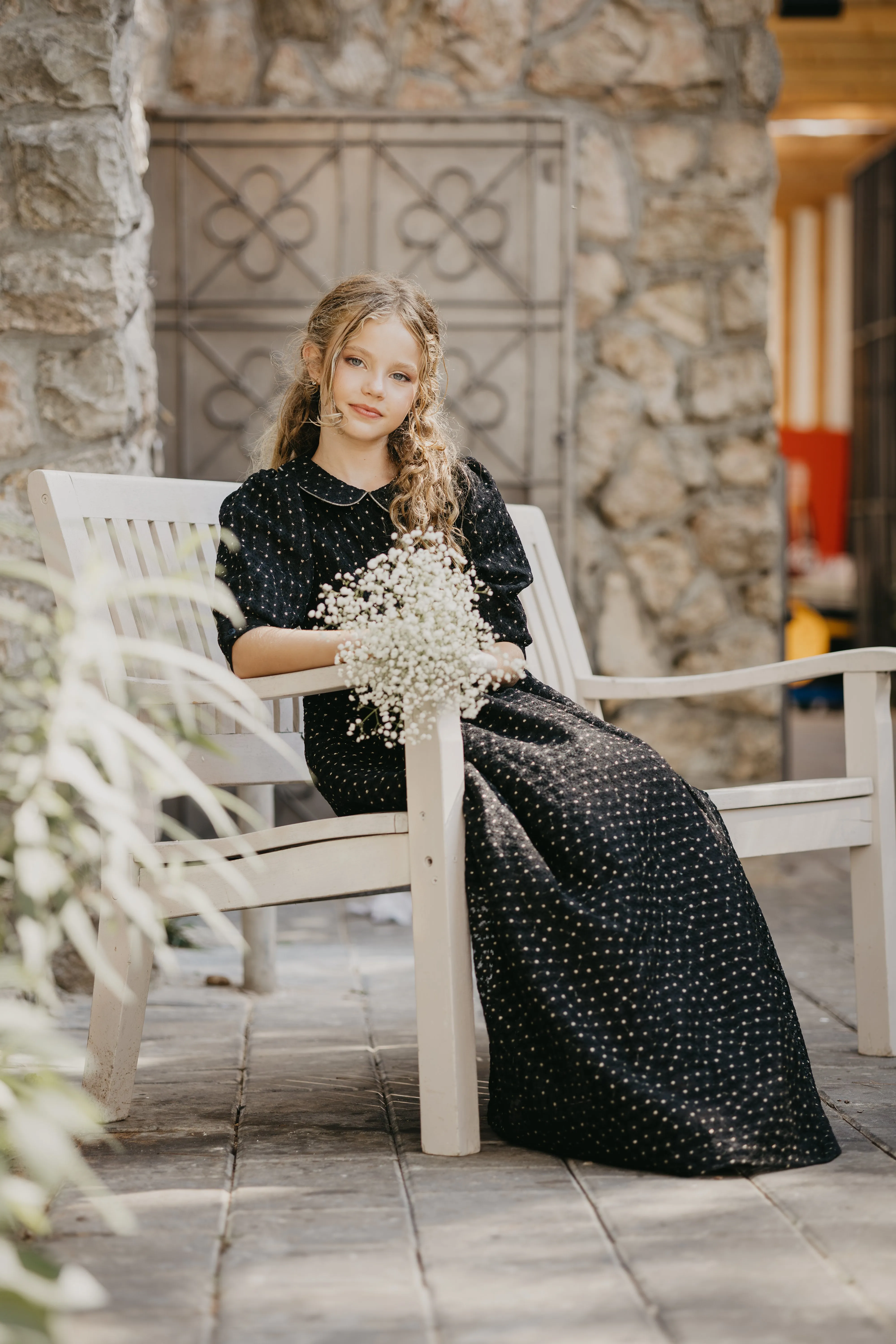 dress madeline gown mini flower with collar - black