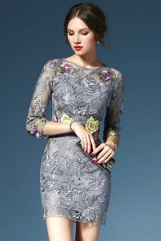 Embroidered Flower Lace Dress