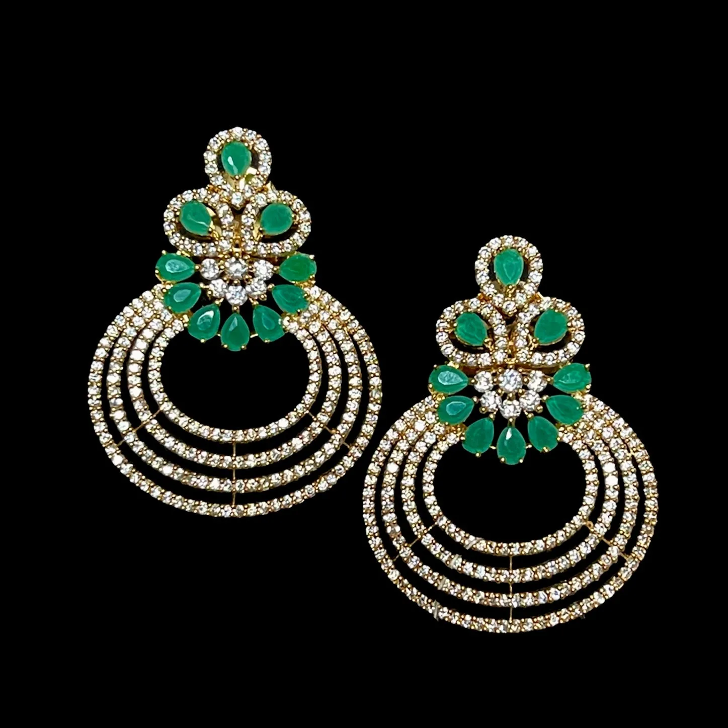 Emerald Green White Zircon (CZ) AD Chaandbali Earring