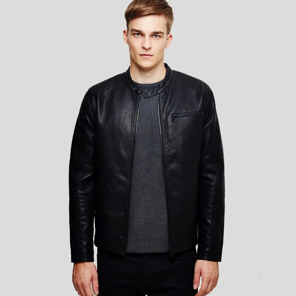 Eric Black Leather Racer Jacket