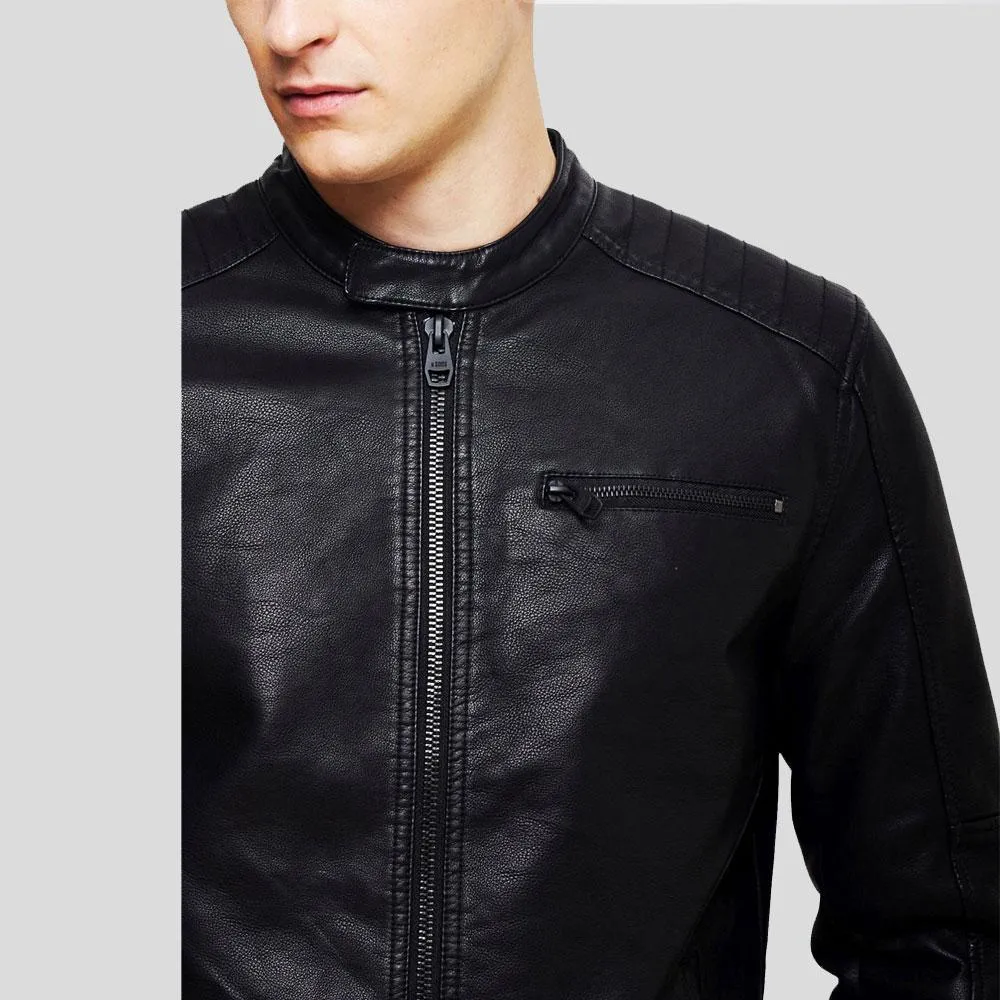 Eric Black Leather Racer Jacket