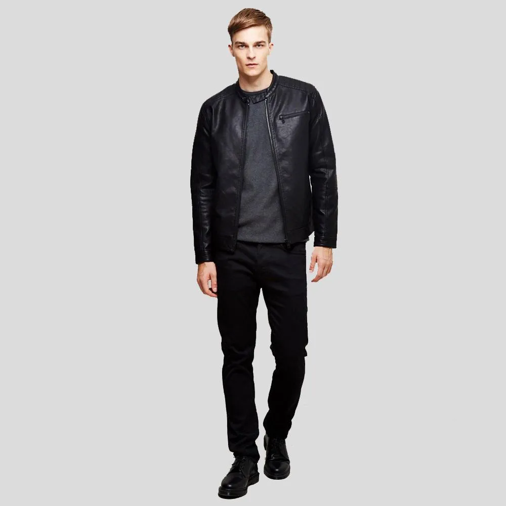 Eric Black Leather Racer Jacket