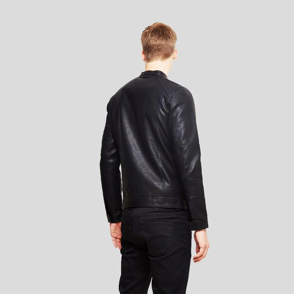 Eric Black Leather Racer Jacket