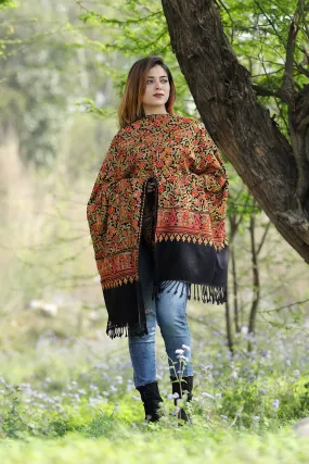 EXOTIC MULTICOLORED Black Colour Stole With Graceful Dense Jaal Pattern Of Kashmiri Embroidery Makes It An Ideal Wear.