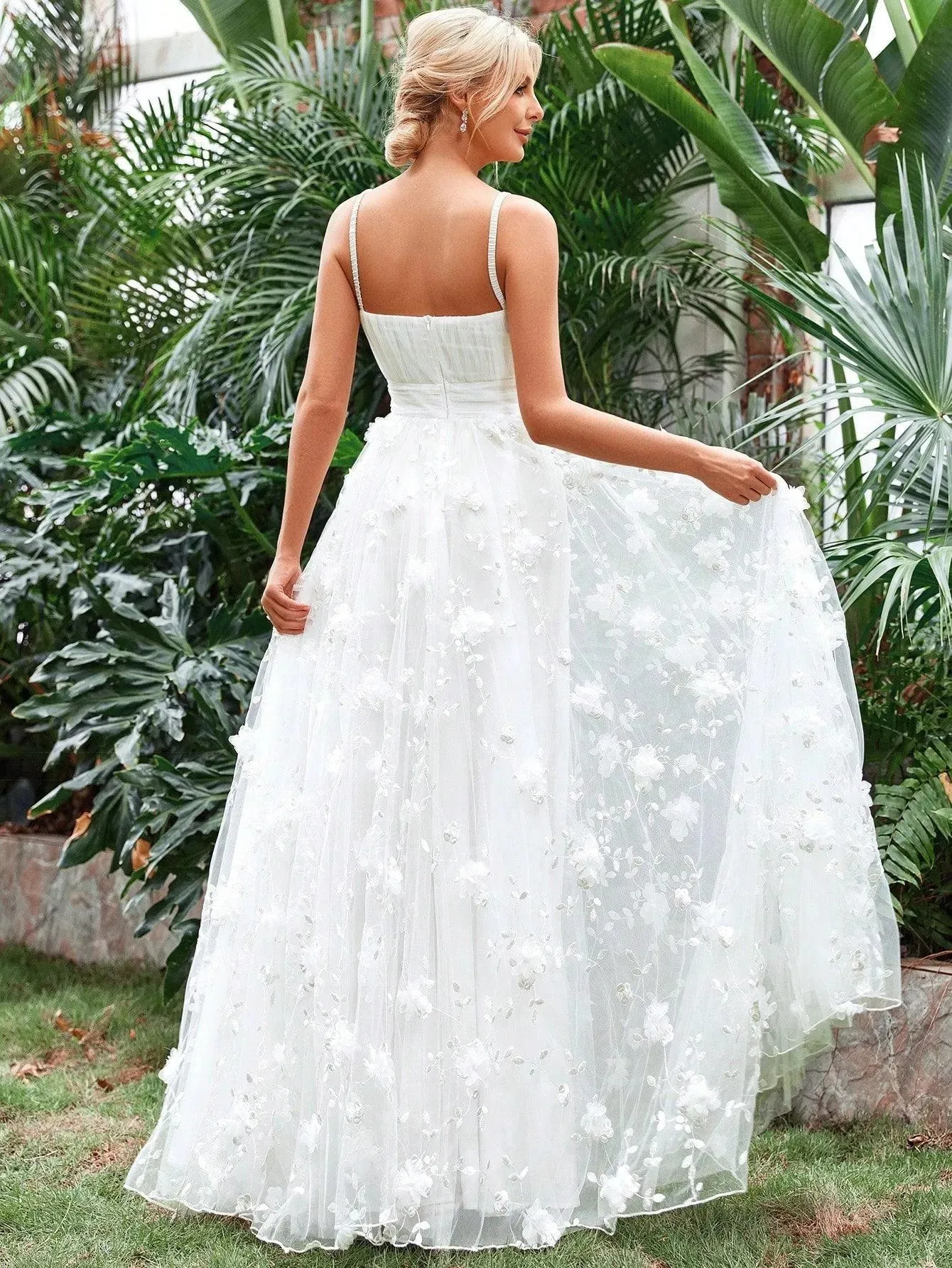 Floral Applique Mesh Cami Wedding Dress