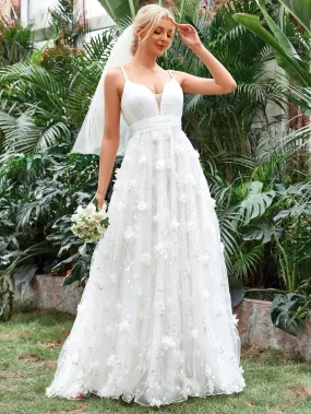 Floral Applique Mesh Cami Wedding Dress