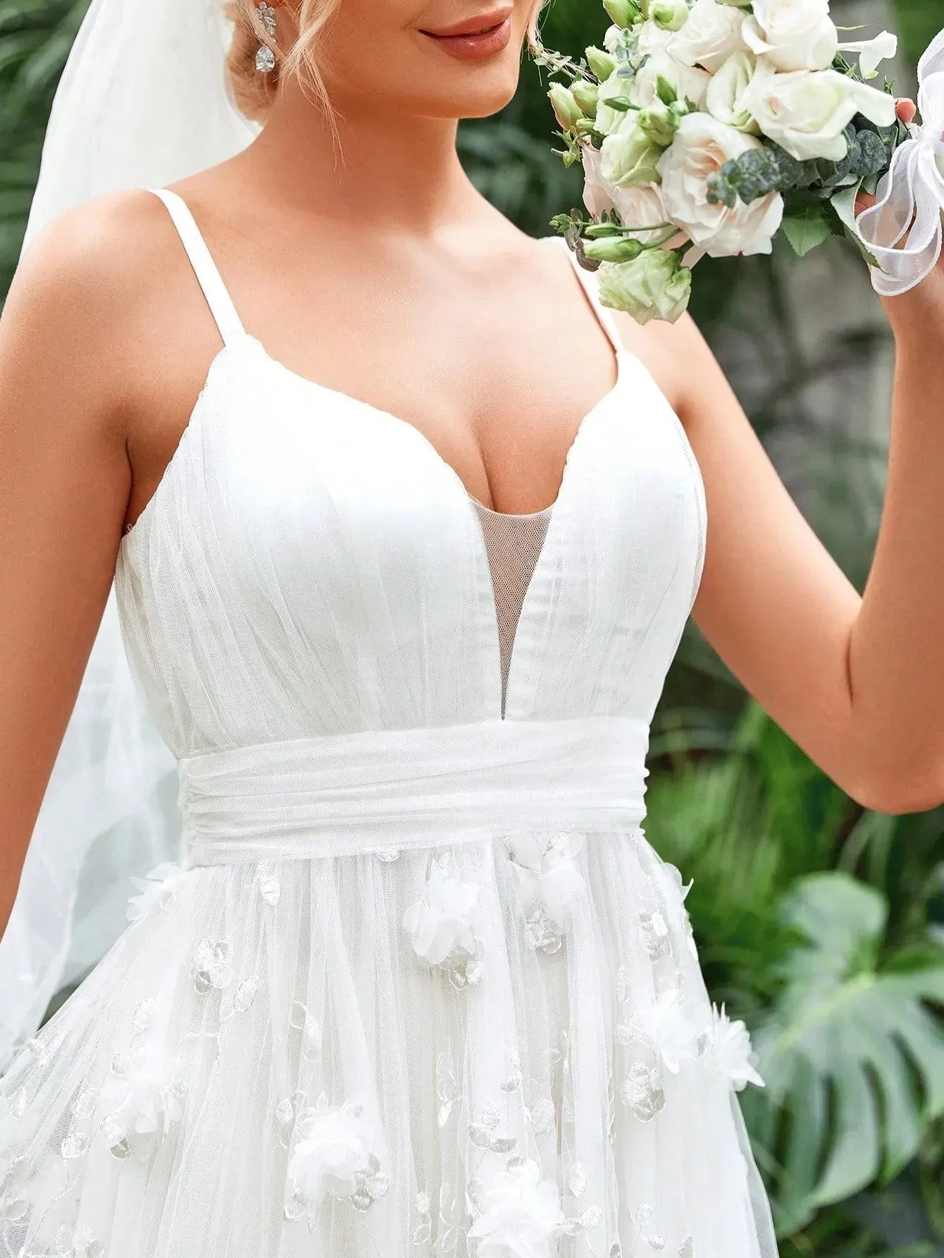 Floral Applique Mesh Cami Wedding Dress