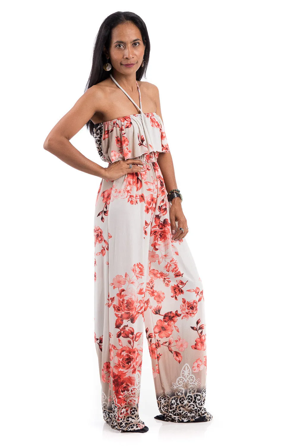 Floral Jumpsuit - Halter top jumpsuit