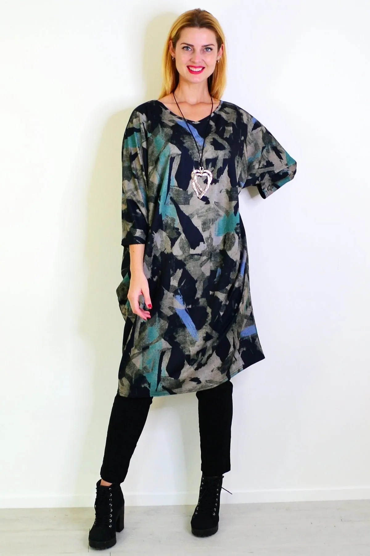 Free Size Green Relaxed Tunic Dress