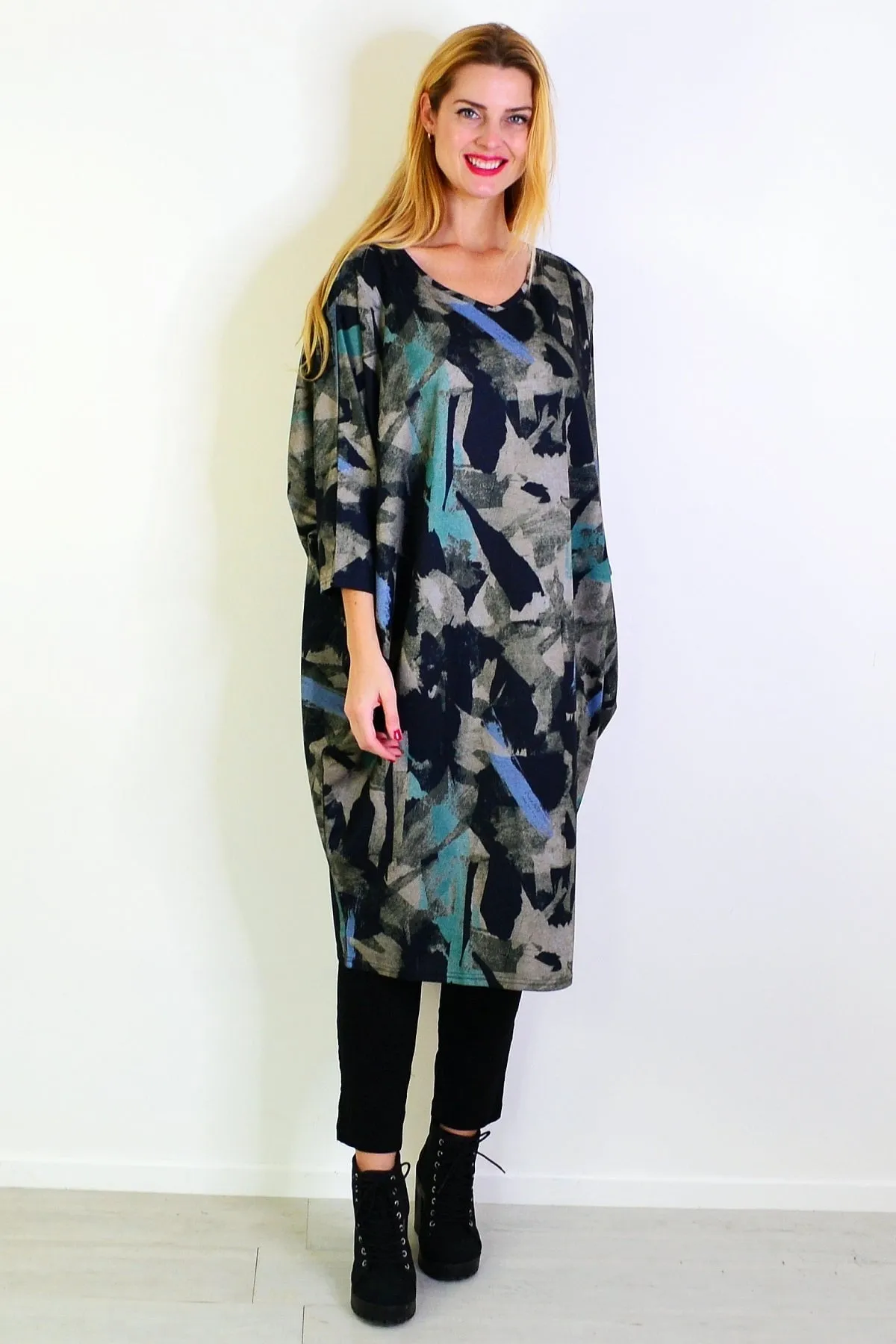 Free Size Green Relaxed Tunic Dress