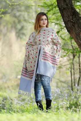 Gorgeous Ash Grey Colour Stole With Graceful Dense Jaal Pattern Of Kashmiri Embroidery Makes It An Ideal Wear.