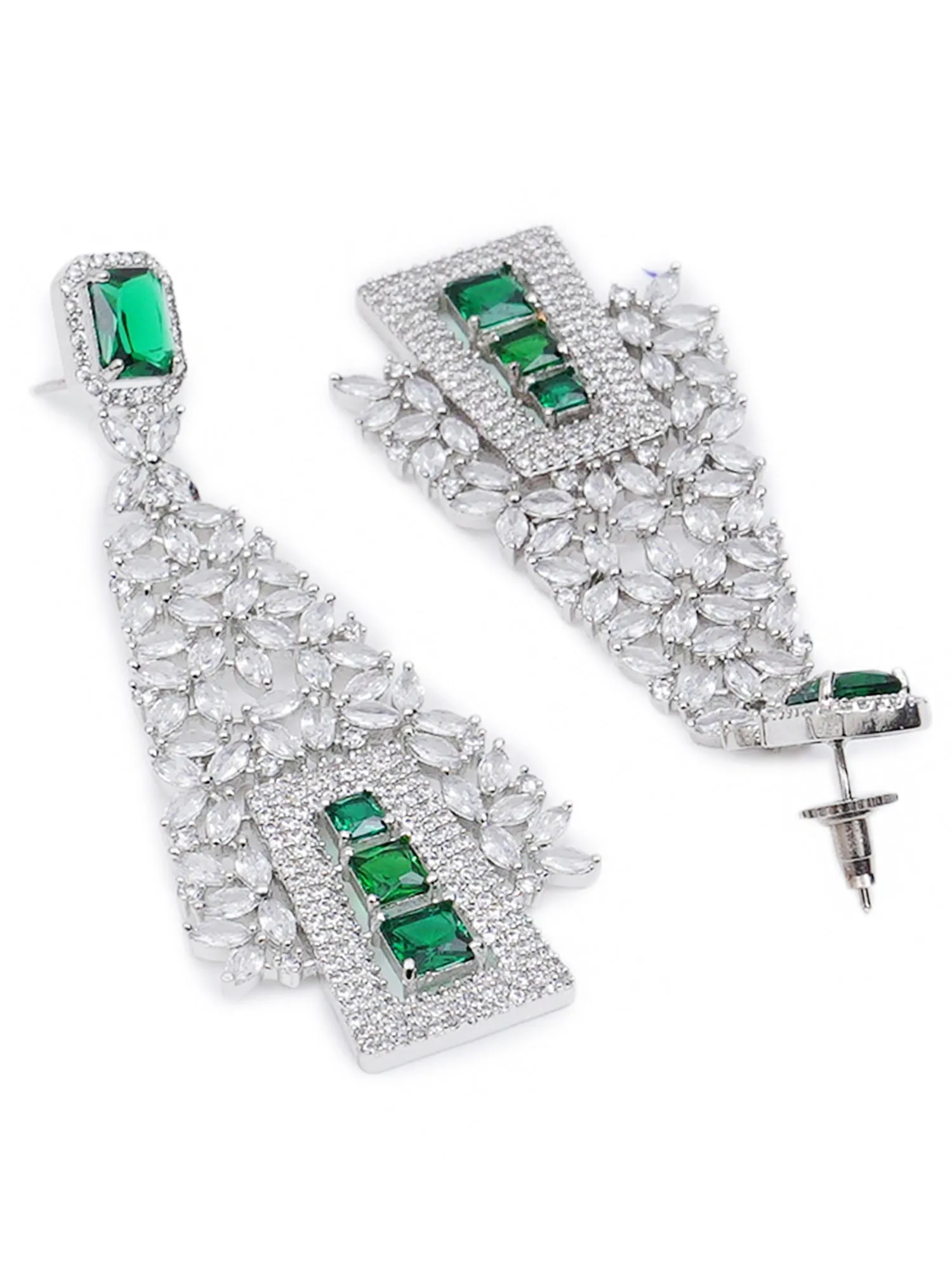 Green American Diamond Studded Dangler Earrings