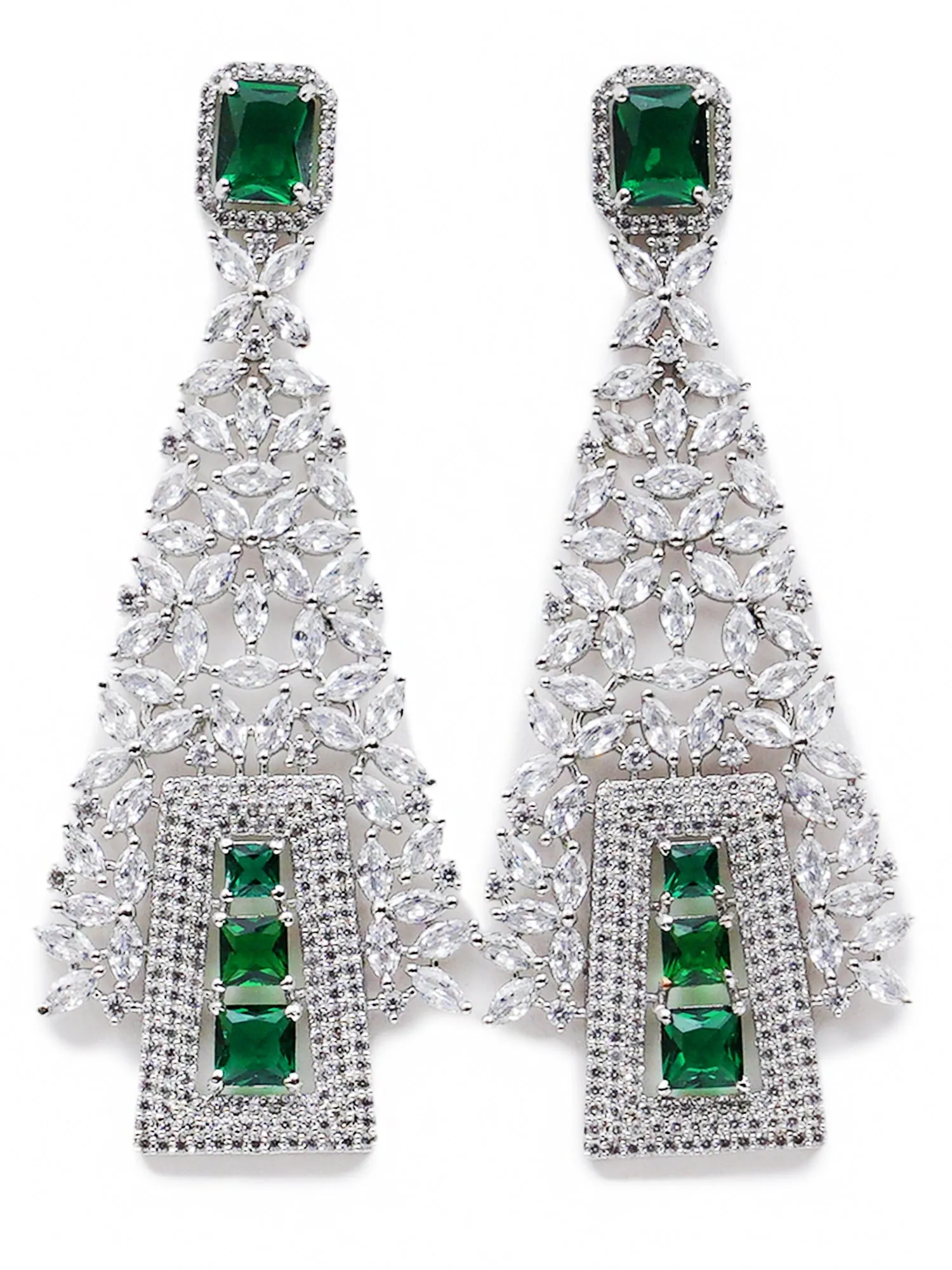 Green American Diamond Studded Dangler Earrings