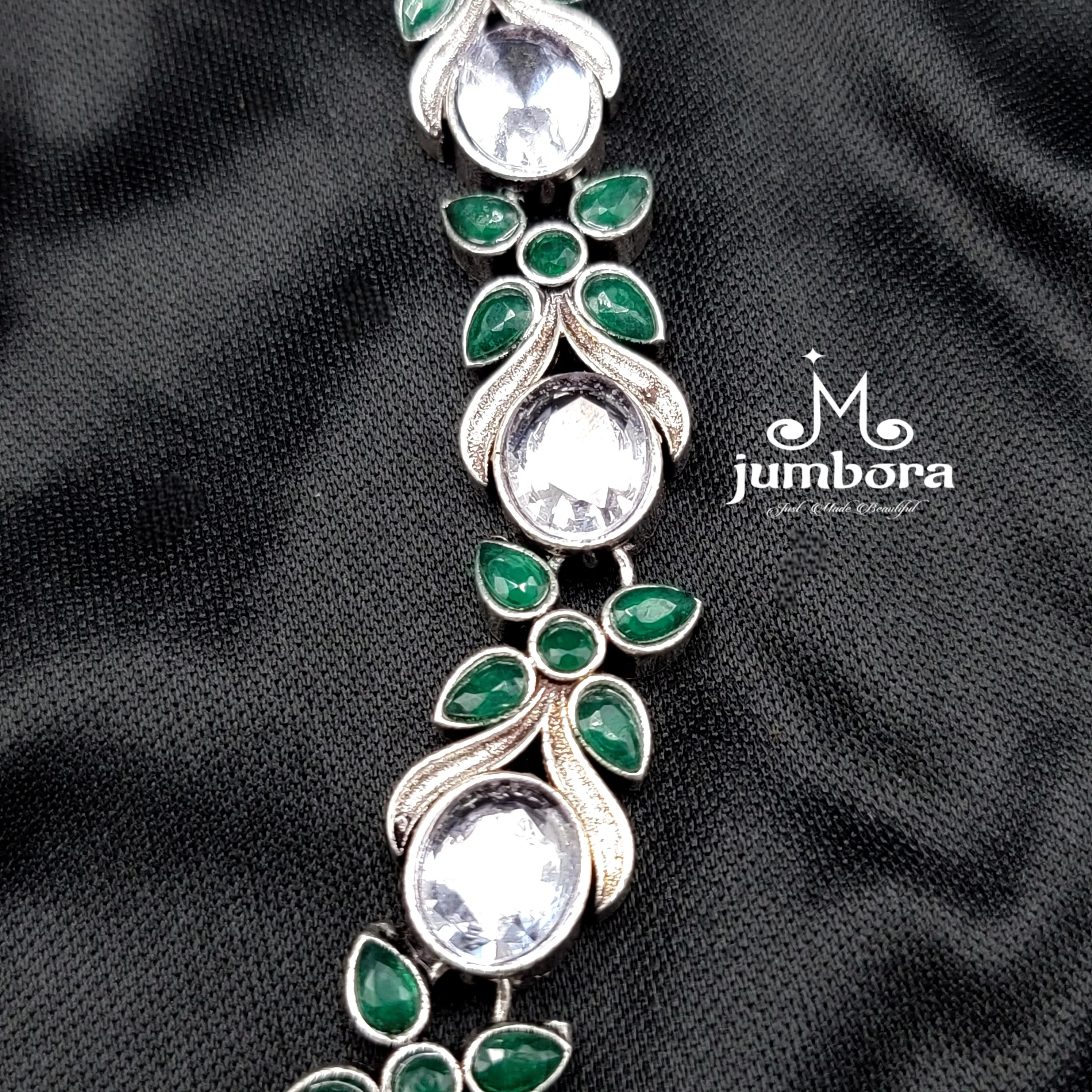 Green and White AD (Zircon) Oxidized German Silver Necklace set