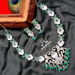 Green and White AD (Zircon) Oxidized German Silver Necklace set