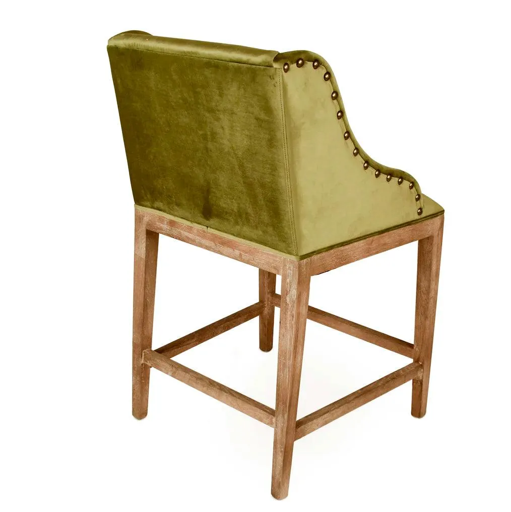 Green Velvet Nail Studded Counter Stools