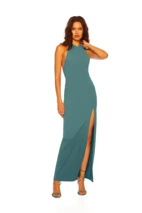 Halter Low Back Slit Dress