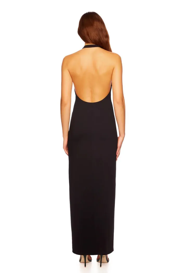 Halter Low Back Slit Dress