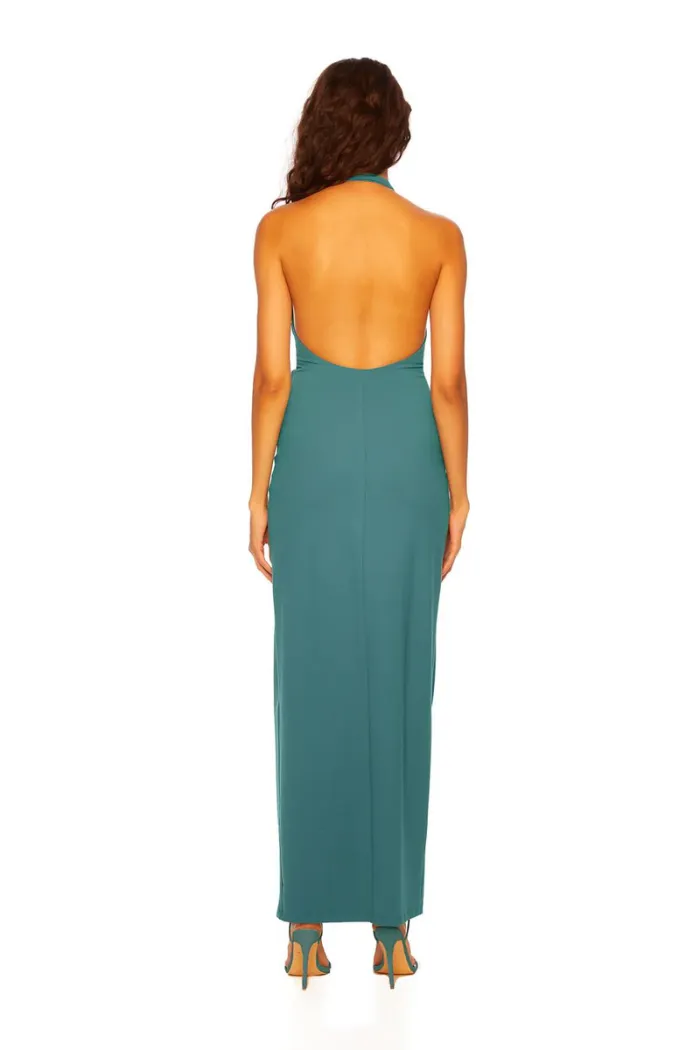 Halter Low Back Slit Dress