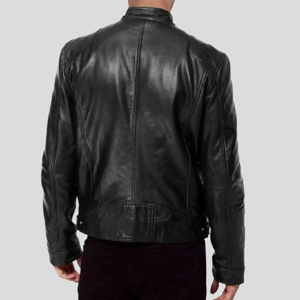 Hamp Black Leather Racer Jacket