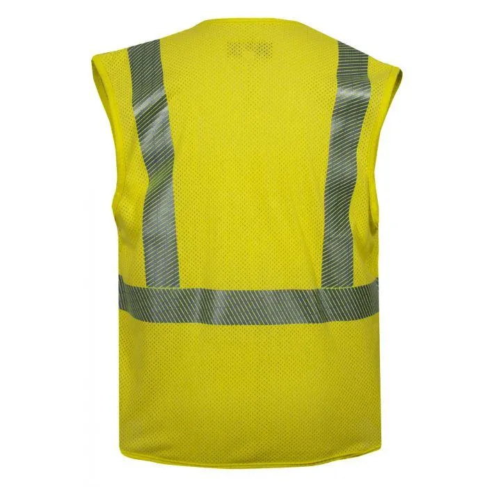 Hi-Vis Mesh Safety Vest - Fire (FR) and Arc Flash Resistant, Silver Segmented Reflective Trim,  Chest Pocket, Type R Class 2 - National Safety Apparel