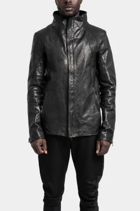 High neck hidden zip leather jacket