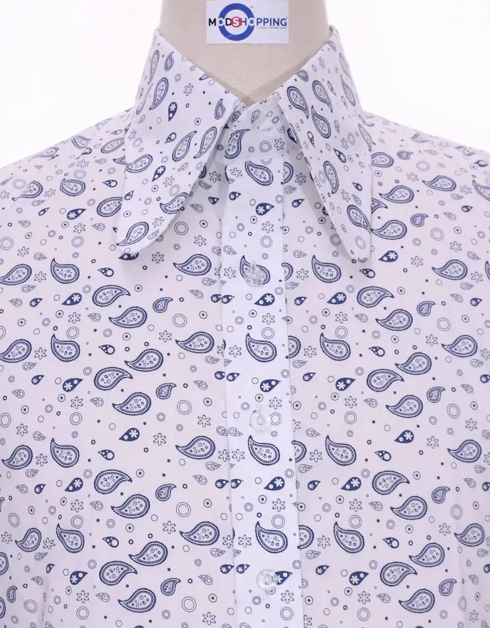 High Penny Round Collar Shirt - White Small Paisley Shirt