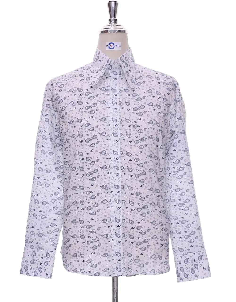 High Penny Round Collar Shirt - White Small Paisley Shirt