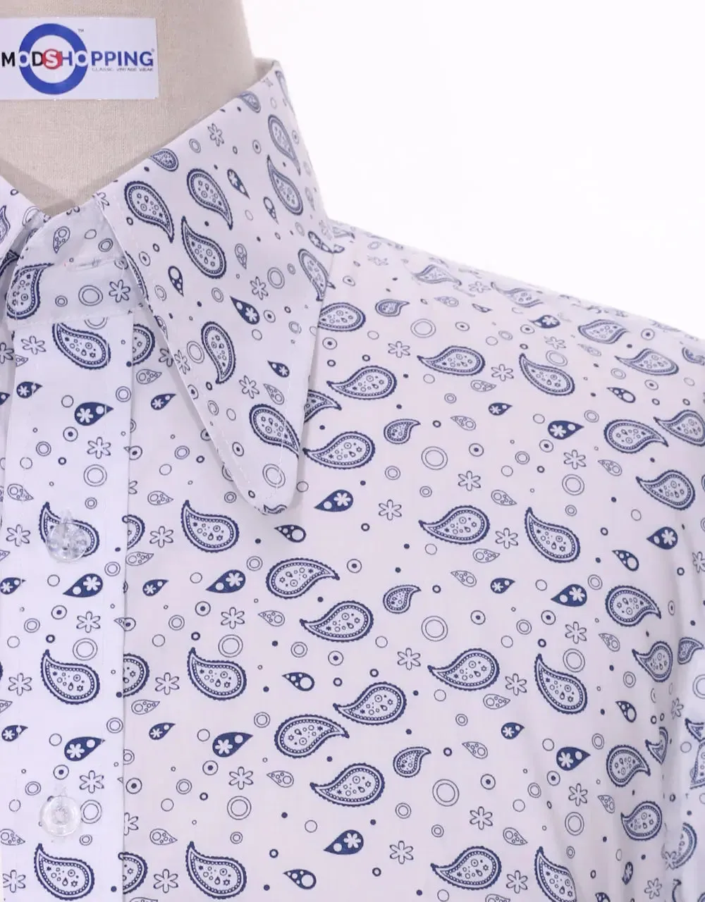 High Penny Round Collar Shirt - White Small Paisley Shirt