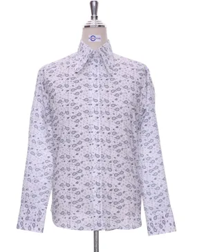 High Penny Round Collar Shirt - White Small Paisley Shirt