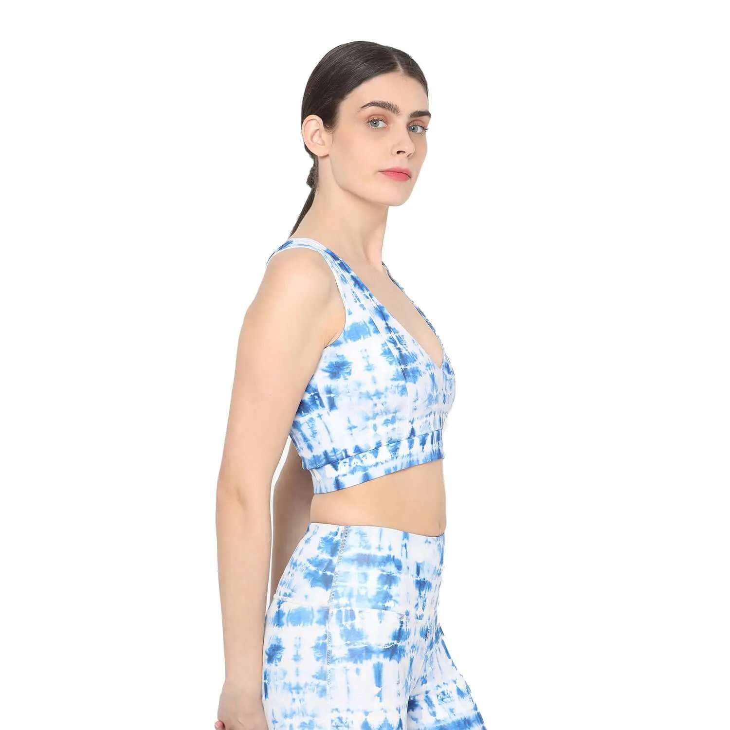 Indigo Shibori Plunge Bra & Luxe Leggings