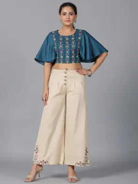 Juniper Women Blue Rayon Embroidered Co-ord  Set