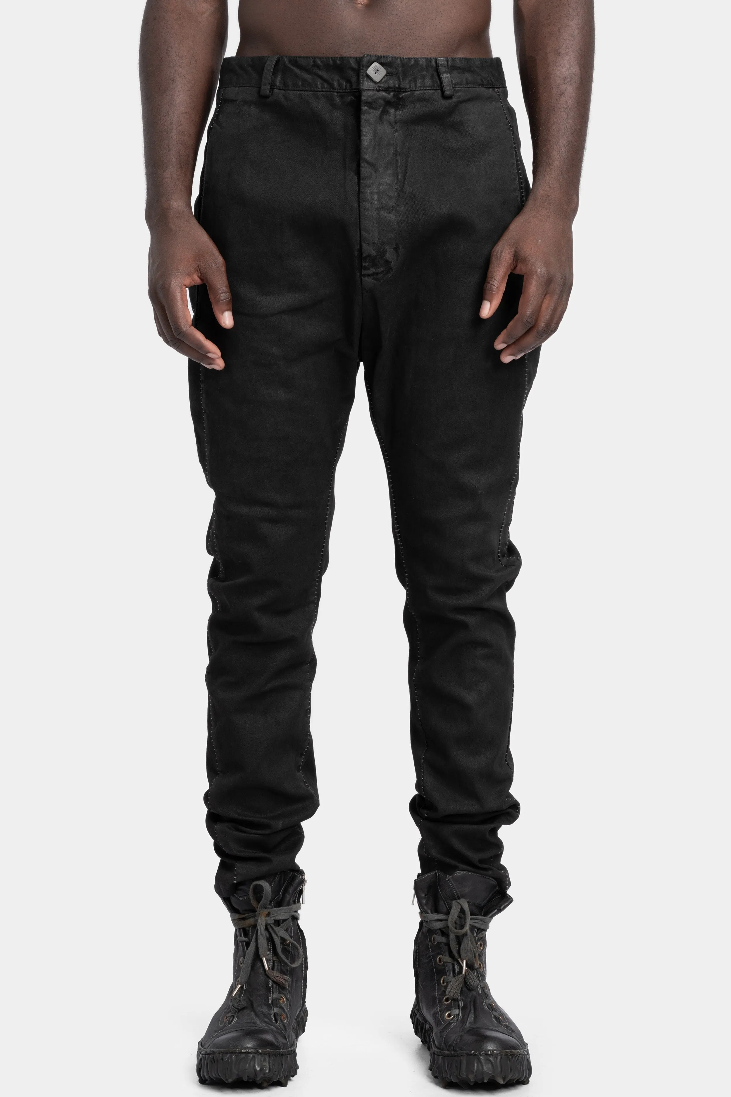 Leather effect lightweight chinos