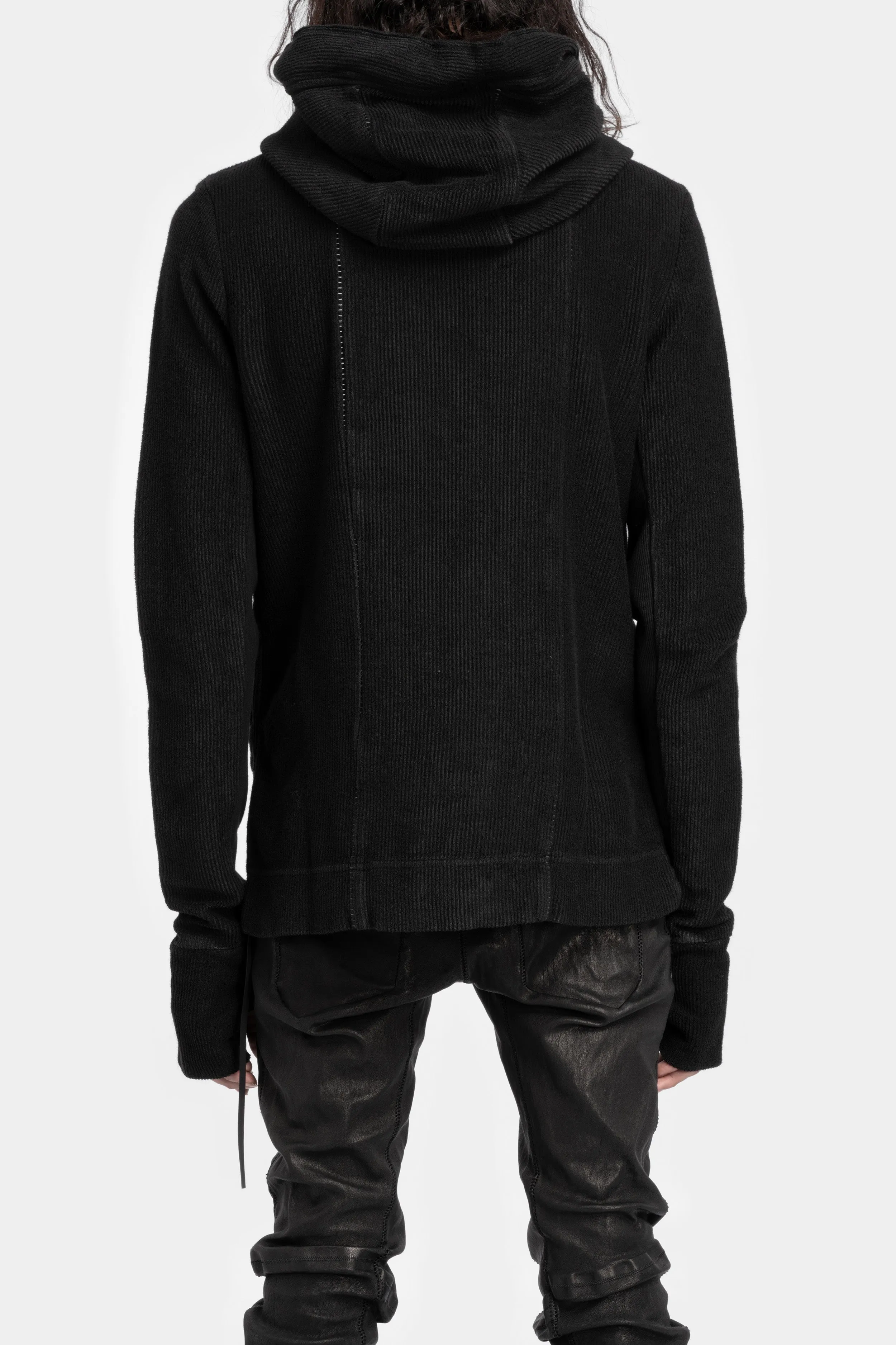 Leather effect ribbed cotton zip up hood sweater