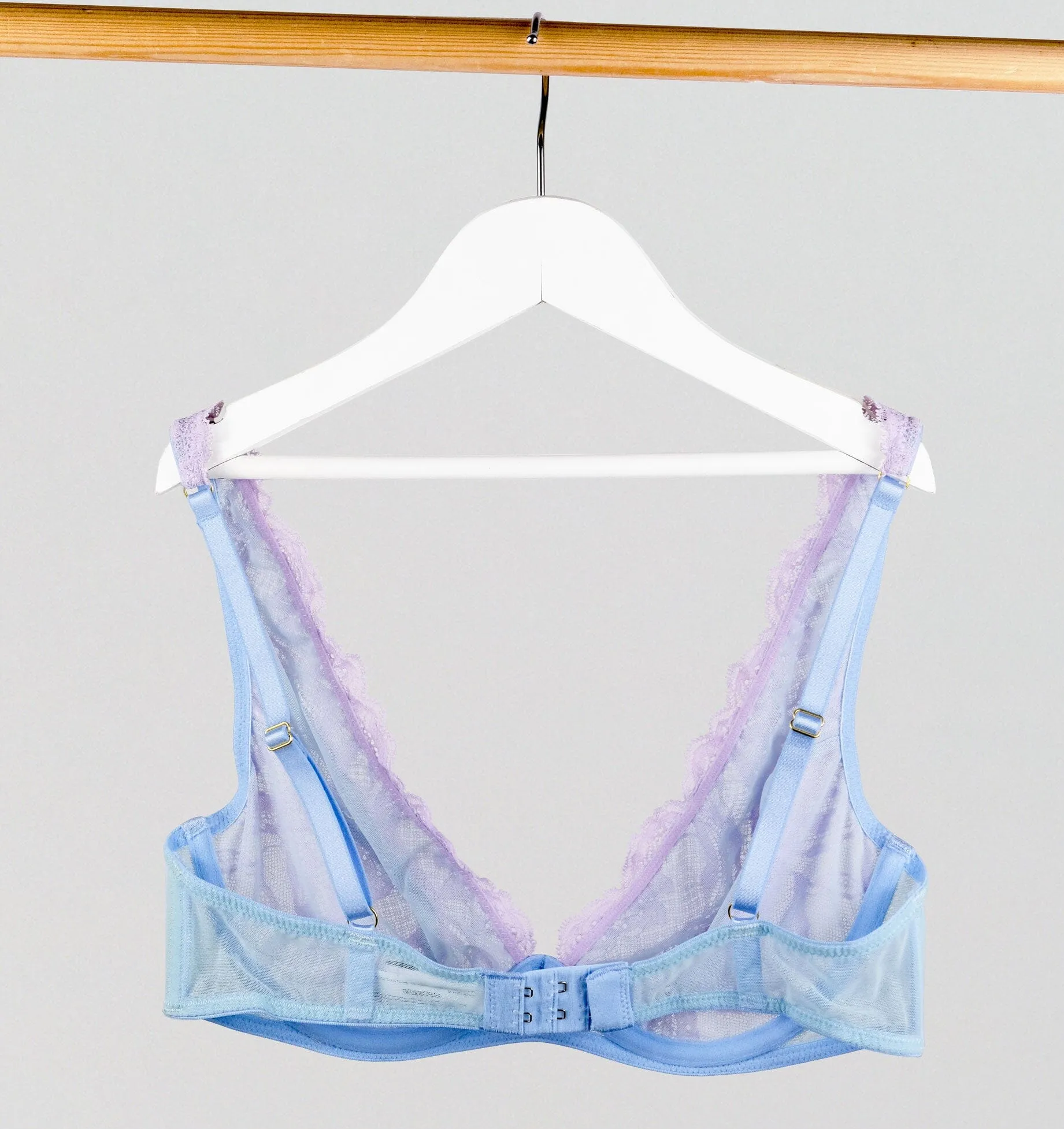 Lilac lace & cornflower mesh high apex plunge