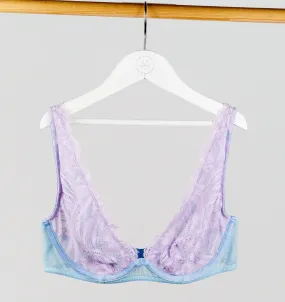 Lilac lace & cornflower mesh high apex plunge